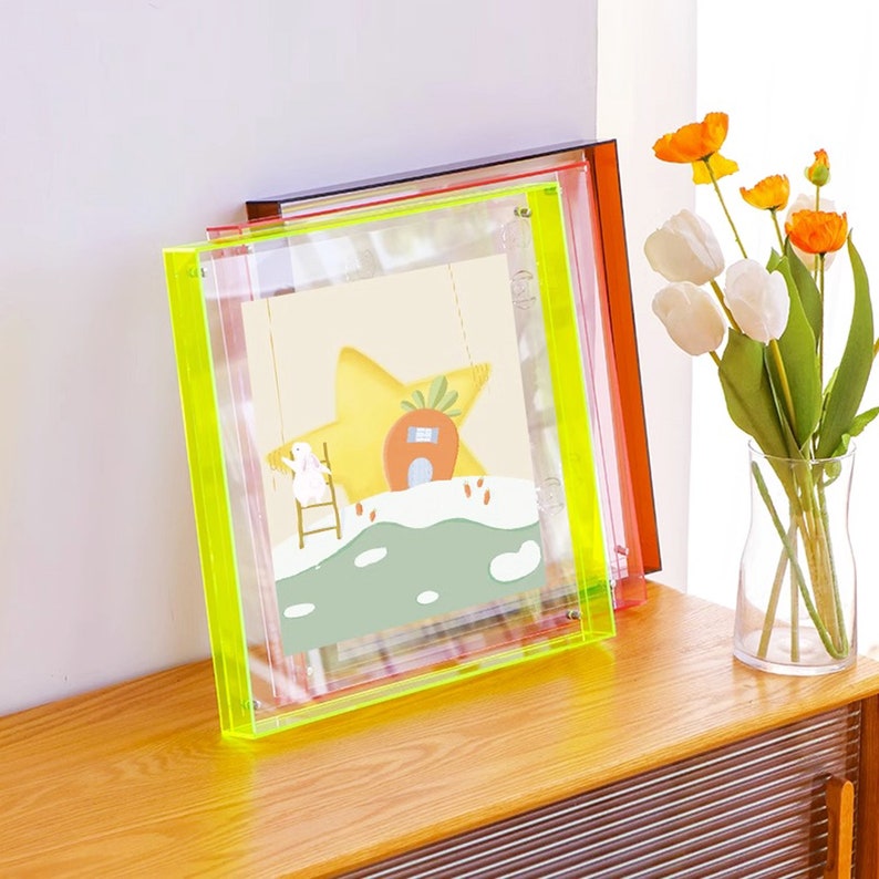 Colorful acrylic transparent photo frame, box with double-sided display, poster mounting, desktop photo frame, wall hanging color decoration image 6