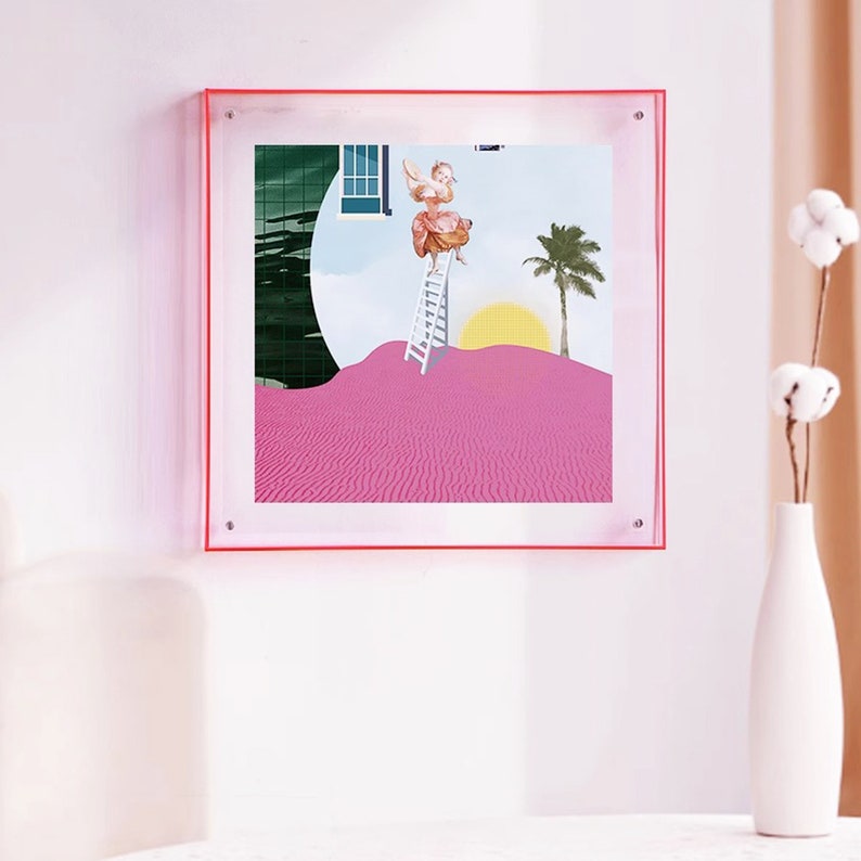 Colorful acrylic transparent photo frame, box with double-sided display, poster mounting, desktop photo frame, wall hanging color decoration Pink