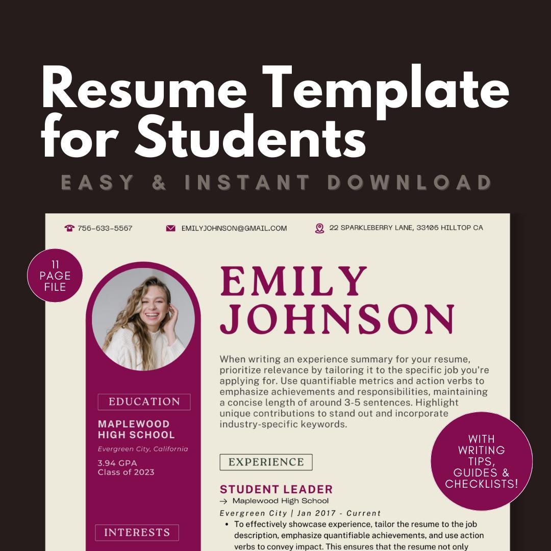 College Application Resume Canva Template for Students Printable Photo ...