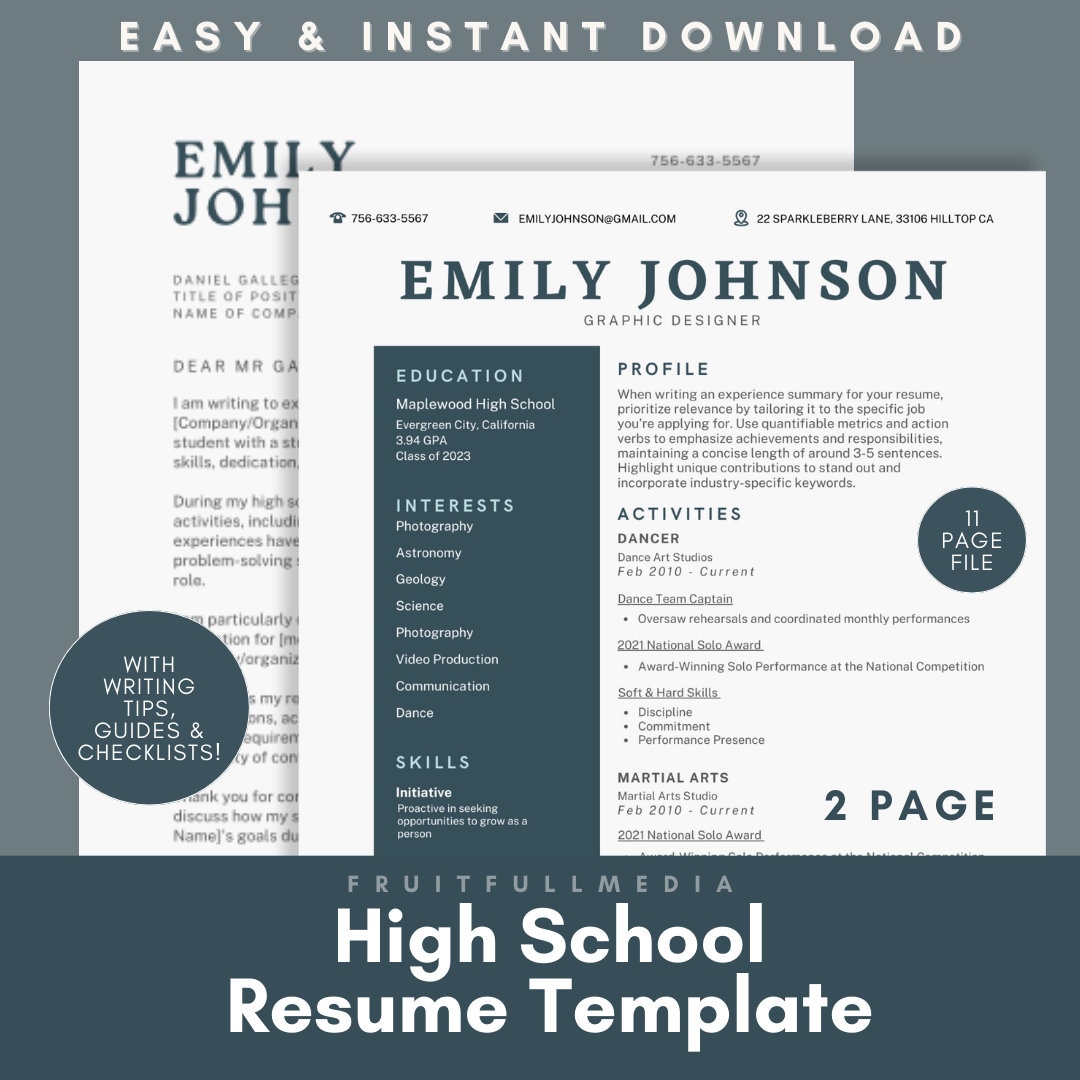 High School Resume for Students Canva Template Printable College ...
