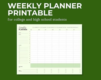 Weekly Planner for High School College Student Printable Gratitude Time Block Planning and Organization Colorful Minimal Digital Download