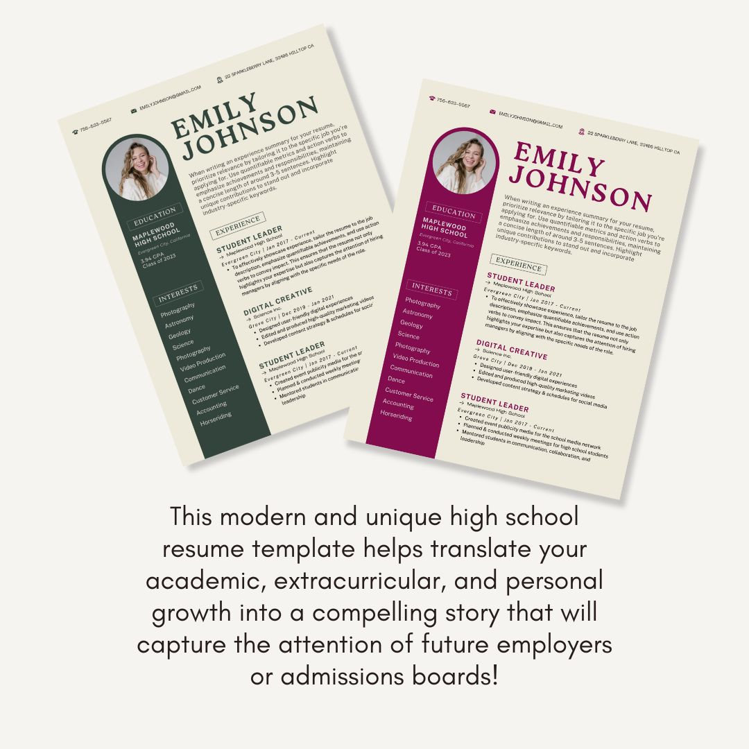 High School Resume Template | Canva Teen Resume for College ...