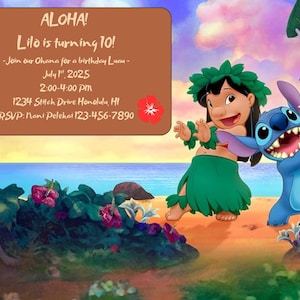 Convite digital de aniversário de Lilo e Stitch | Convite para luau de aniversário de Lilo e Stitch