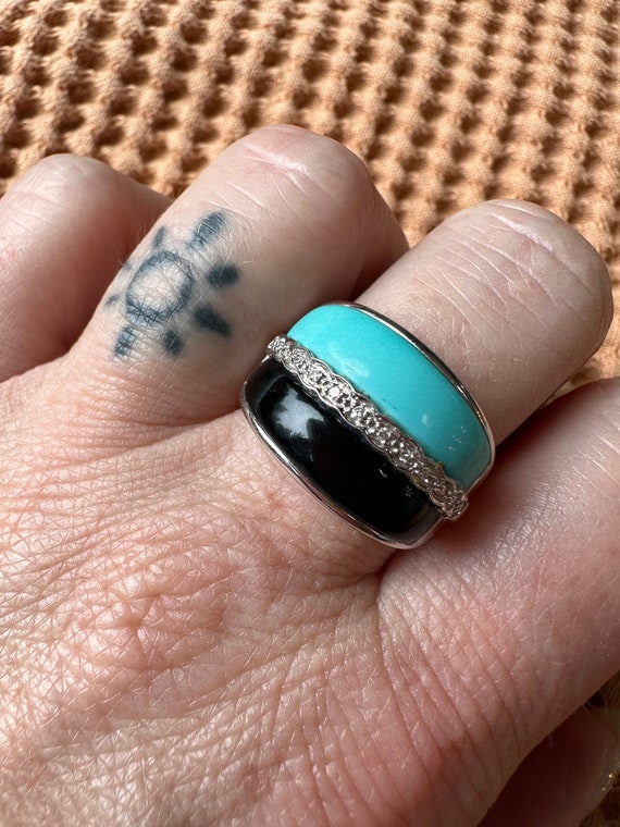 Vintage Onyx/Turquoise/Diamond Ring