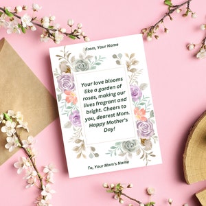 Tarjeta de felicitación editable del Día de la Madre imprimible, 5X7 pulgadas, diseño floral simple, descarga digital de una página, celebración de último minuto