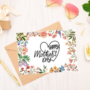 Tarjeta de felicitación del Día de la Madre imprimible, Tarjeta simple del Día de la Madre de flores silvestres, Tarjeta floral, Descarga digital, Canva Made