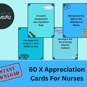 60 Printable Affirmation Cards For Nurse Appreciation Week/Day, Digital Download, Canva Template, Flash Cards, Affirmation Cards Printable