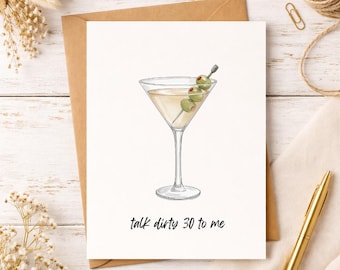 Dirty 30 Card, Funny 30th Birthday Gift, Martini Birthday Card for Her