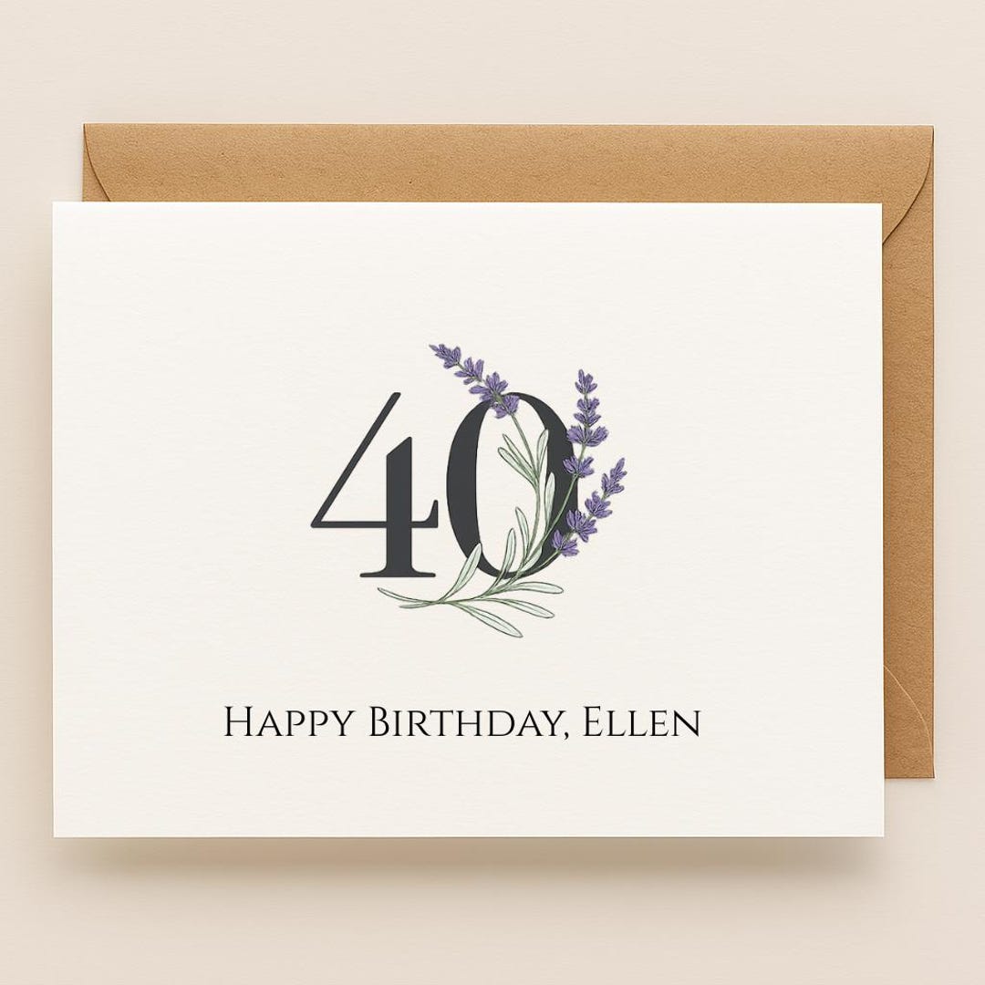 40th Birthday Card With Custom Message, Personalized Elegant Botanical ...