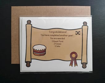 Runescape OSRS Birthday Greeting Card - Fully Customizable Text | Quest Completion Scroll with Cake | Anniversary gifts