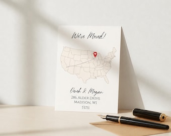 Custom Moving Announcement Map Card with Location Pin, Personalized New Address Card