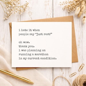 Funny Get Well Soon Card, Sarcastic “Just Rest” Quote, Sick Humor Recovery Card