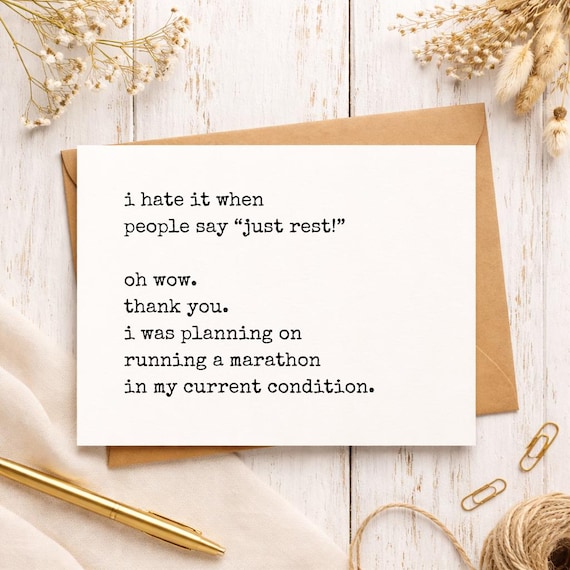 Funny Get Well Soon Card, Sarcastic “Just Rest” Quote, Sick Humor Recovery Card