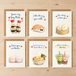 Punny Asian Food Love Card Bundle, Pick Any Mix Match Set, Funny Gift Pack
