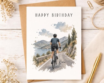 Personalized Cyclist Birthday Card for Him, Custom Cycling Card, Bike Rider Gift