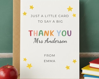 Personalized Teacher Thank You Card, Custom Teacher Appreciation Gift, End of Term Card from Student or Child