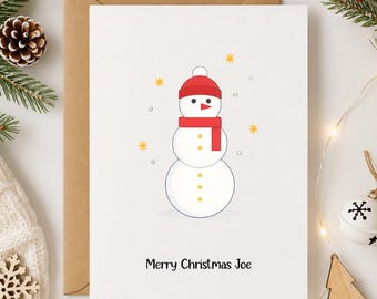 Personalized Snowman Christmas Card, Custom Message Holiday Greeting, Merry Christmas Gift