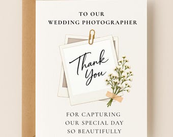 Wedding Photographer Thank You Card, Wedding Vendor Appreciation Gift