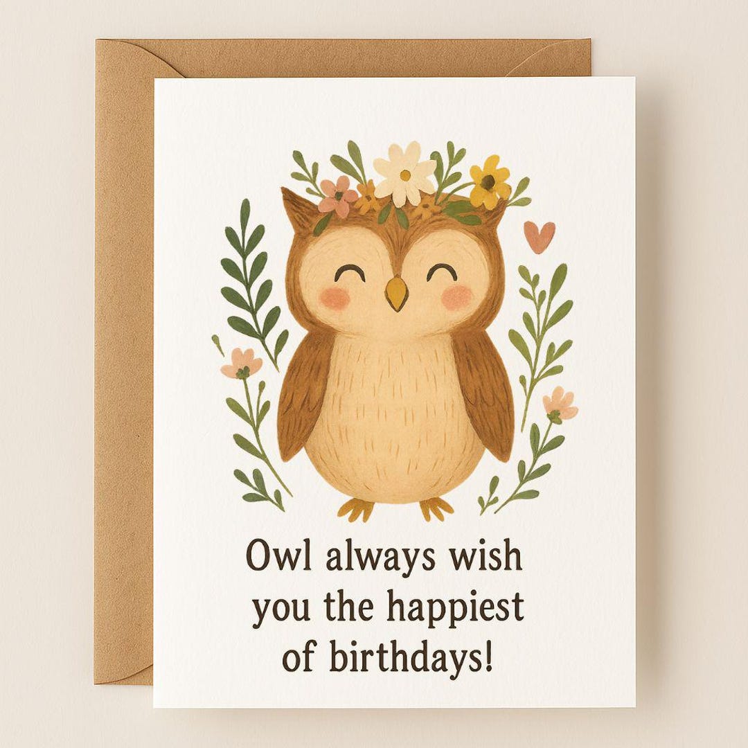 Watercolor Owl Birthday Card | Woodland Animal Greeting - Etsy