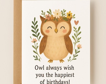 Watercolor Owl Birthday Card | Woodland Animal Greeting