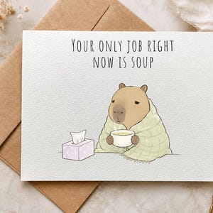 Capybara Get Well Soon Card, Cozy Recovery Card with Optional Custom Text