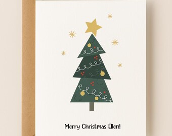 Personalized Christmas Card, Custom Name Christmas Tree Card, Merry Christmas Holiday Greeting Gift