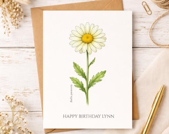 Personalized Daisy Birthday Card, Minimalist Botanical Gift, April Birth Flower, Anniversary Card