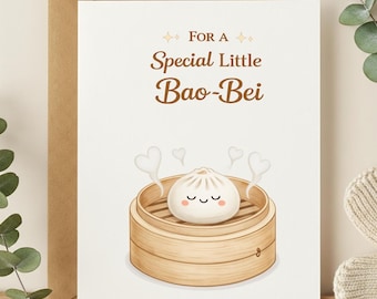 Bao Bei Baby Card, Chinese Baby Shower Gift, Bao Bun Newborn Greeting