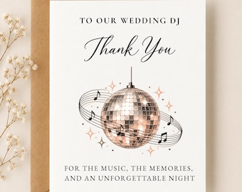 Wedding DJ Thank You Card, Wedding Vendor Appreciation Gift, Disco Ball Card