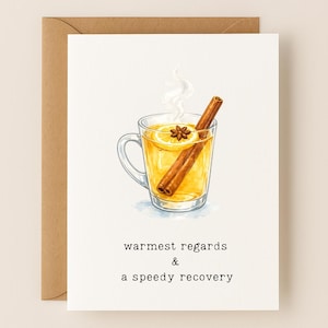 Get Well Soon Card: Hot Toddy Drink, Speedy Recovery, Custom Message Available