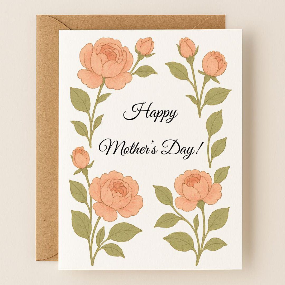 Mothers Day Card With Vintage Floral Peony | Elegant Flower Greeting ...