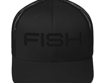 FISH Trucker Hat | Fishing Hat for Men | Fisherman Gift | Mesh Fishing Cap | Embroidered FISH Hat