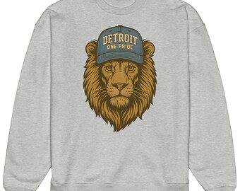 Vintage Design Detroit Lions Sweatshirt | Unisex Organic Oversized Crew | Retro Football Fan Gift | One Pride Lion Graphic Pullover