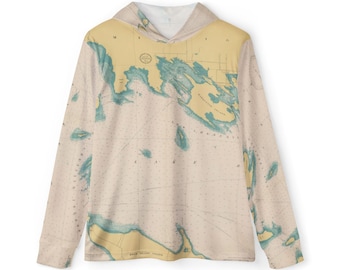 Les Cheneaux Islands Nautical Map Fishing Hoodie | Lightweight Fisherman Pullover | Les Cheneaux Islands Sweatshirt