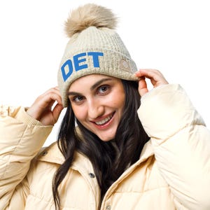 DET Detroit Pom-Pom Beanie | Detroit Lions Columbia Beanie | DET Embroidered Hat