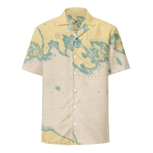 Les Cheneaux Islands Nautical Map Button Down Shirt | Les Cheneaux Gifts | LCI Shirt