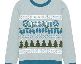 Detroit Lions Christmas Sweater | Knitted Crew Neck Holiday NFL Fan Apparel | Ugly Sweater Party Outfit | Lions Game Day Winter Sweater Gift