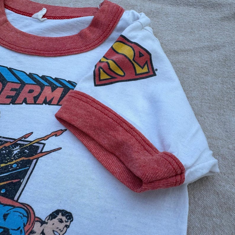 80s Kids Toddler Vintage Ringer Superman Special 50Th Birthday Design Short Sleeve White T-Shirt 3Y 4Y 5Y