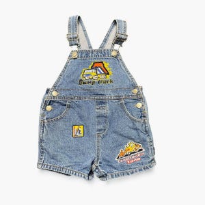 2000' Dziecięce Maluchy Niemowlę Vintage Wywrotka Budowlane Ciężarówki Fajne Łaty Sprane Dżinsy Shortall / 9 m 12 m 18 m