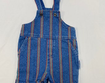 80s/90s Kids Vintage Health Tex Striped Denim Shortall 12m