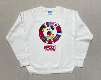 Vintage jaren 80 Disney Epcot Center Mickey Mouse raglansweater (XS dames)