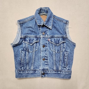 80s 90s Kids Toddler Youth Vintage Levi&#39;s Strauss & Co Red Tab Cut Off Sleeves Cool Rocker Biker Style Blue Denim Vest 6y 7y 8y 9y