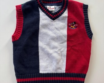 Vintage The Disney Store Mickey Mouse Sweater Vest Colorblock Knit Navy Red Grey Size Small | Retro  Kids Disney Character Knitwear