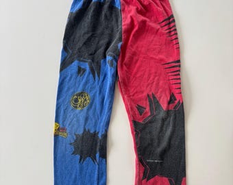 Vintage 1995 Power Rangers Mighty Morphin Jogginghose | Kindergröße 4/5 | Blau Rote Colorblock Grafik Jogger | 90er Jahre Saban Action Hero Kleidung