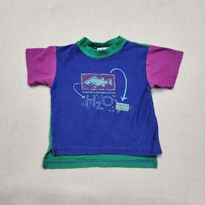 ヴィンテージ 90年代 オシュコシュ B'Gosh カラーブロック リブ編み Tシャツ 2T フィッシュ H2O グラフィック ブルー グリーン パープル