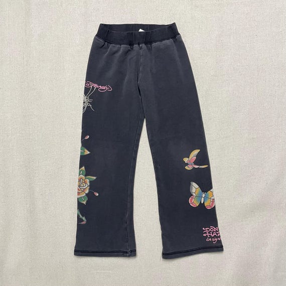 2000' Y2K Kids Youth Vintage Ed Hardy Flower Butterfly Black Low