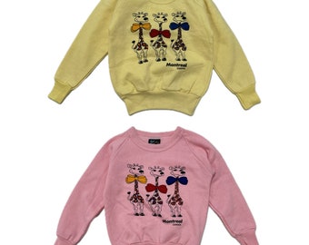 90s Deadstock Kids Vintage Giraffe Montreal Canada Souvenir Sweatshirt Yellow Pink 2-4y 4-6y