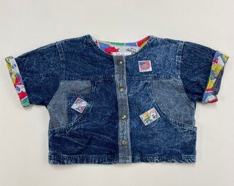 90s Kids Vintage Button Up Light Denim Top 8-10