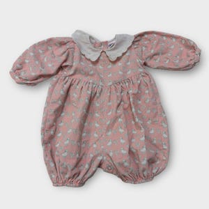 Baby Vintage Oshkosh Light Pink Corduroy Romper Onesie Duck Print 6m 9m Made in USA
