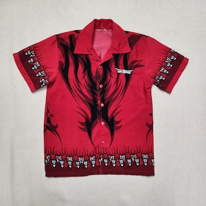 Camicia abbottonata in poliestere con motivo drago di Las Vegas, stile skater, per bambini, stile Y2K, per ragazzi e ragazze, rossa e nera / 5T 6y 7y